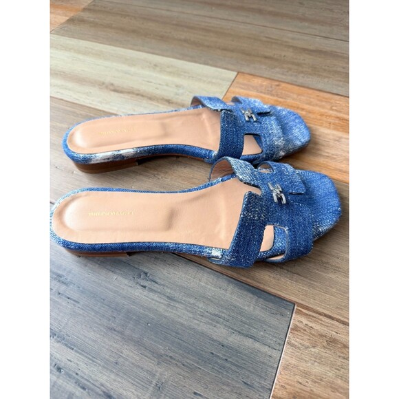 Bruno Magli Made in Italy Blue Denim Slide Sandals Size 8 Item $275 - Picture 4 of 10